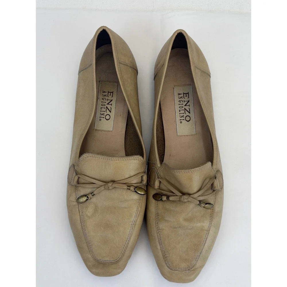 Enzo Angiolini Loafers Womens 9M Tan Leather Square Toe Vintage 90s Flats
